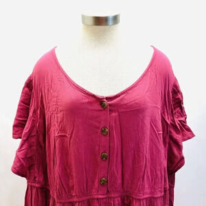 NWT SONOMA Women Short Sleeve Pullover Pink Elastic Waist V-Neck Dress Size 3X